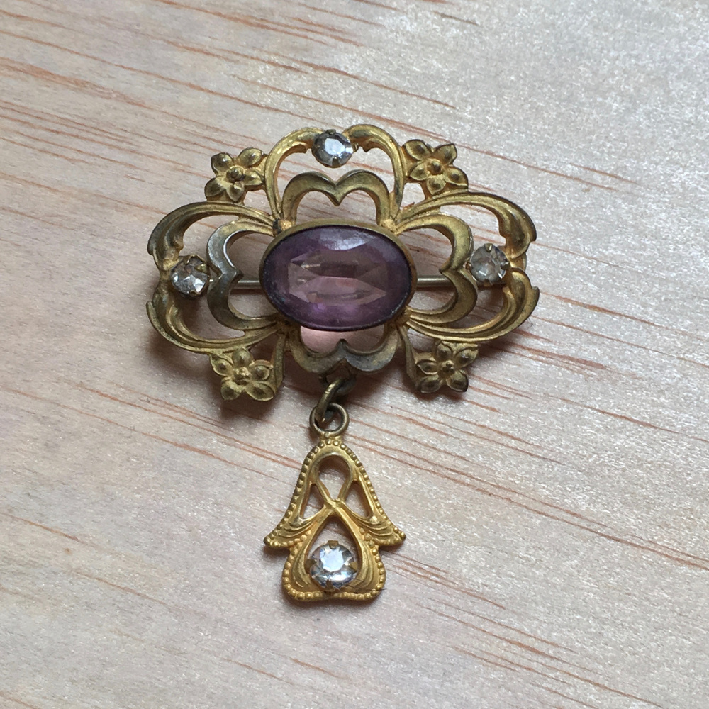Antique Art Nouveau Costume Brooch Amethyst
